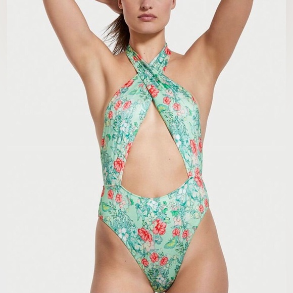 Victorias Secret Butterfly Floral High Neck Wrap One Piece Swimsuit Size Medium - Picture 1 of 11